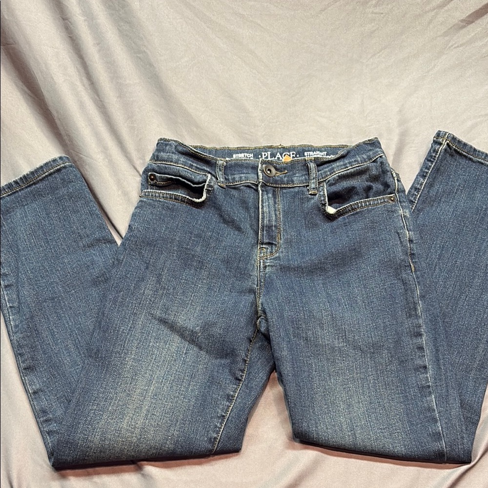 The Children's Place Boys Size 10 Straight Leg Jeans Adjustable Waist Denim Blue